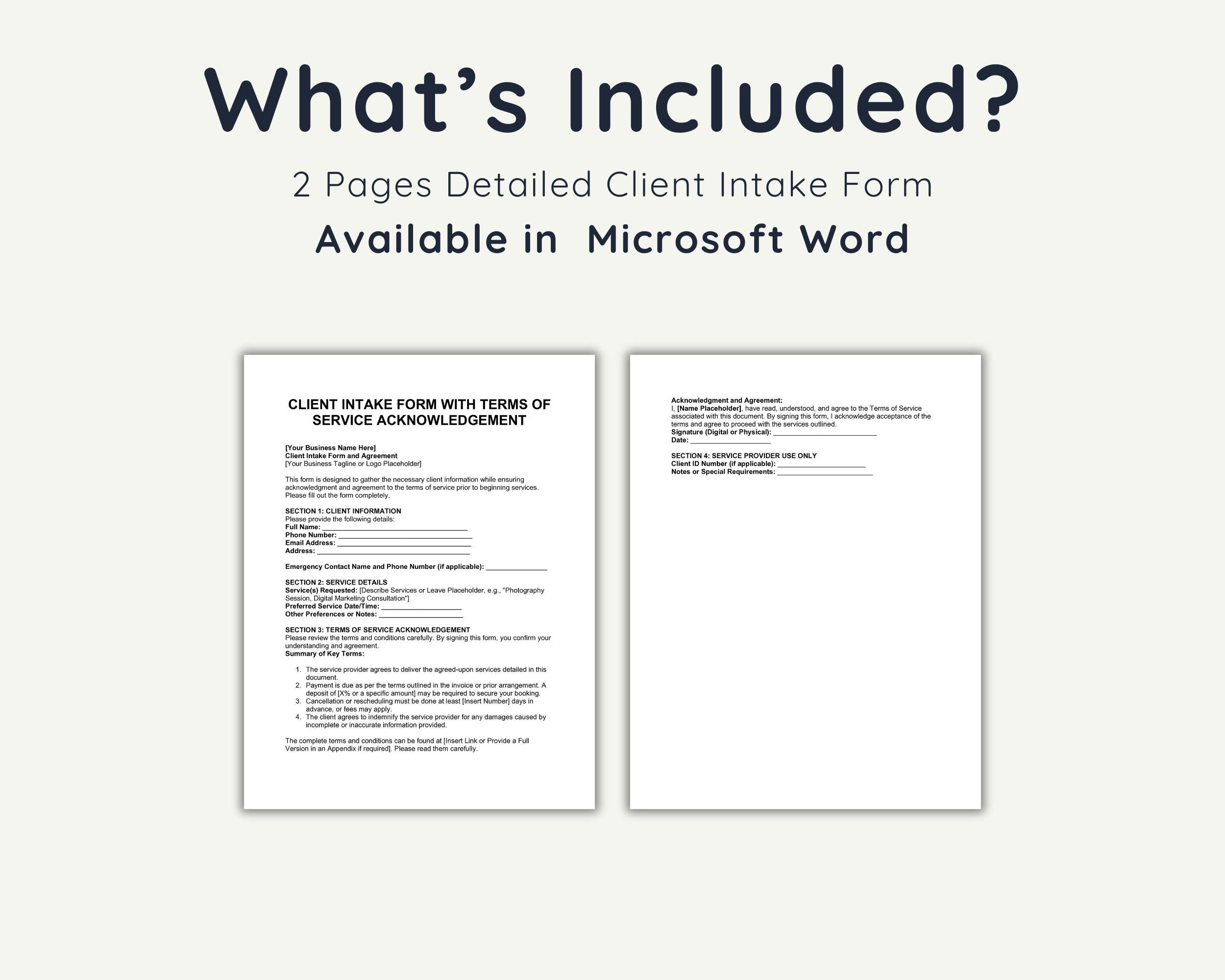Lawyer-drafted Client Intake Form Template: Editable Word Document ...