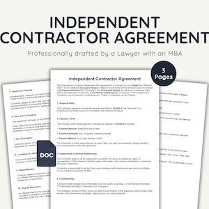 Independent Contractor Agreement Template, Editable Word Document, Legal Contract, Lawyer-Drafted, Business Use, Instant Download