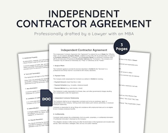 Independent Contractor Agreement Template, Editable Word Document, Legal Contract, Lawyer-Drafted, Business Use, Instant Download