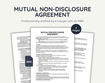 Mutual Non-Disclosure Agreement Template, Editable NDA, Lawyer-Drafted, Confidentiality Contract, Word Document, Instant Download