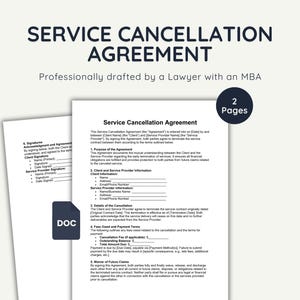 Service Cancellation Agreement Template, Contract Termination, Editable Word Doc, Business Use, Lawyer Drafted, Instant Download