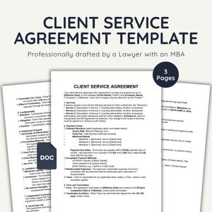 Client Service Agreement Template, Editable Contract for Business, Word Legal Form, Lawyer-Drafted Document, Instant Download Freelancer Use
