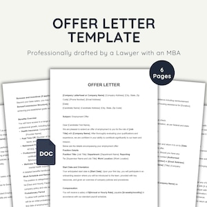Offer Letter Template, Editable Job Offer Form, Lawyer-Drafted Legal Word Doc, Employment Agreement, Small Business Hiring, Instant Download