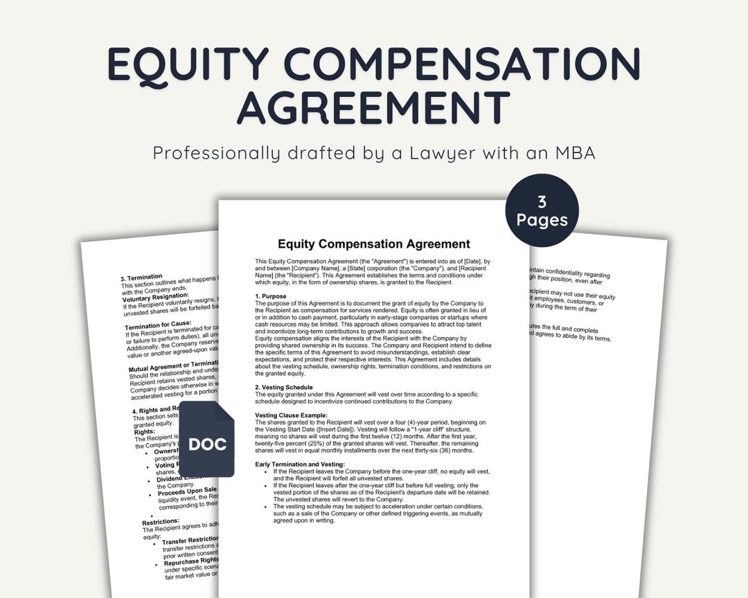 Equity Compensation Agreement Template Lawyerdrafted, Editable Word