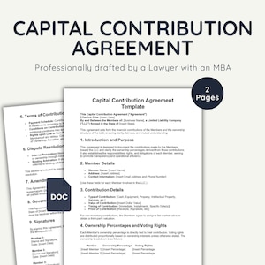 Capital Contribution Agreement Template, Editable Word Contract, Legal Form for Investors, Lawyer-Drafted, Business Funding Agreement