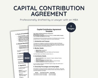 Capital Contribution Agreement Template: Lawyer-Drafted Legal Form (Word Document, Digital Download