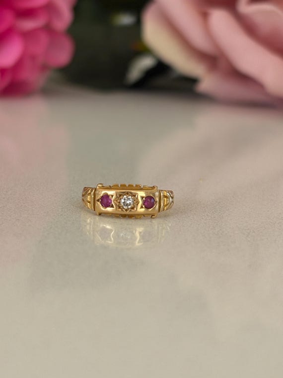 Antique Victorian 18ct solid gold Ruby & Diamond … - image 9