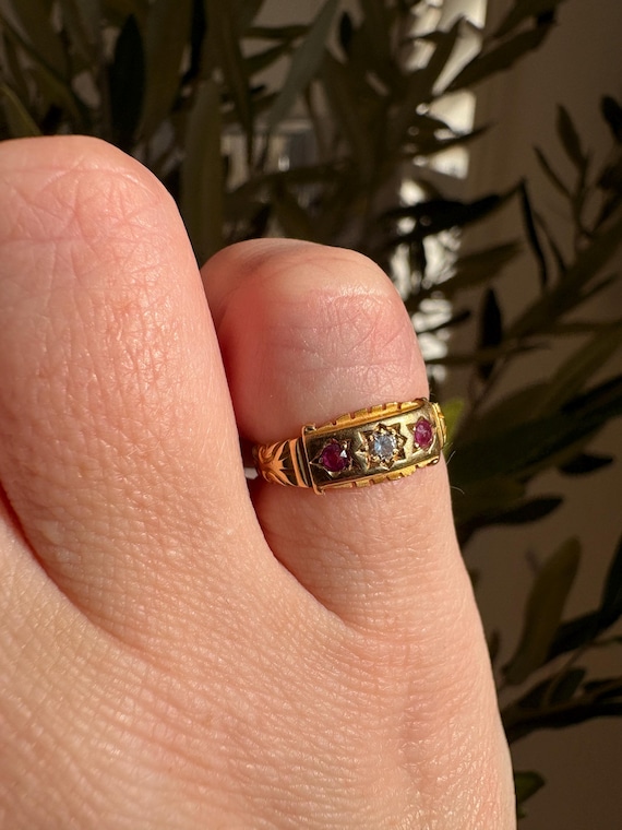 Antique Victorian 18ct solid gold Ruby & Diamond … - image 7
