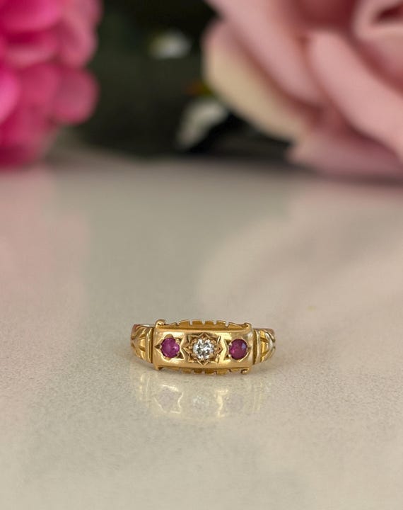 Antique Victorian 18ct solid gold Ruby & Diamond … - image 1