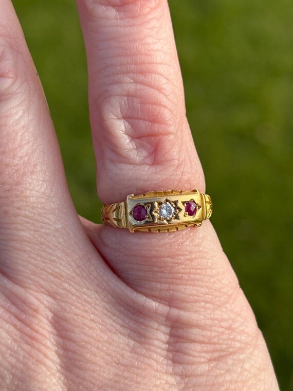 Antique Victorian 18ct solid gold Ruby & Diamond … - image 5