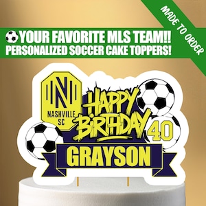 Printable Soccer Birthday Cake Topper – Choose Your Soccer Team, Custom Name & Age – Soccer Party Decor – DIGITAL DOWNLOAD FILE