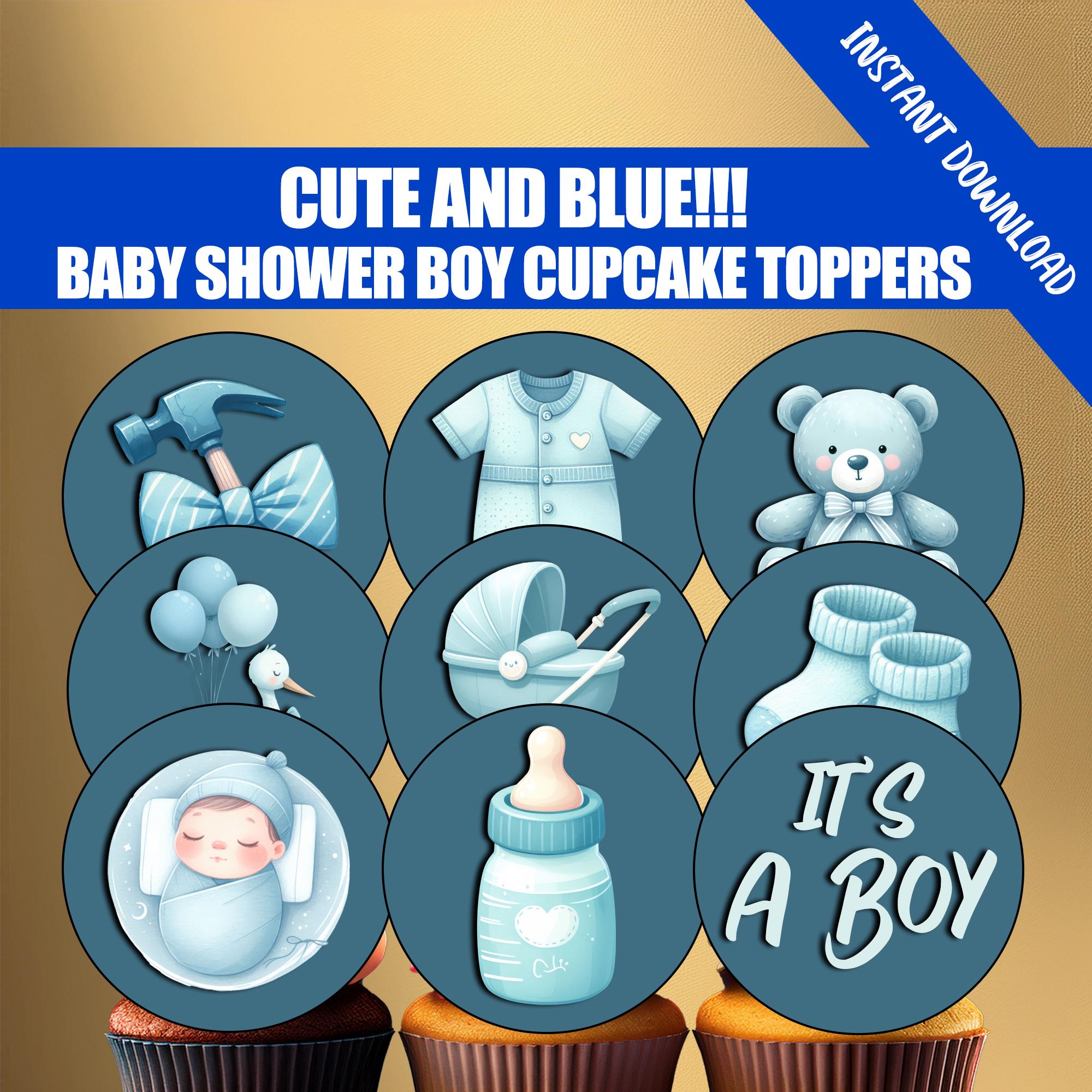 Baby Shower Cupcake Toppers – Printable Party Decor – It’s a Boy – Blue Theme – DIGITAL DOWNLOAD FILE