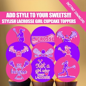 Lacrosse Cupcake Toppers Girl Printable Birthday Themed Party Decor Sports Party Decorations DIGITAL DOWNLOAD FILE