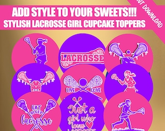 Lacrosse Cupcake Toppers Girl Printable Birthday Themed Party Decor Sports Party Decorations DIGITAL DOWNLOAD FILE