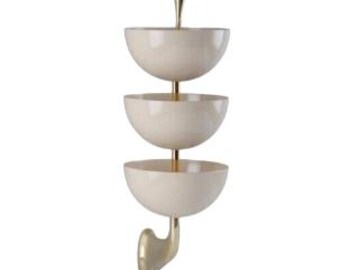Rare 3-Arm Sconces: Milky White Shade, Brass, Italian Modern Wall Light