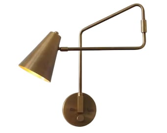 Luminaire 1950s Mid-Century Modern Raw Brass Light Stilnovo Style Single Wall Sconce Light Articulated Dimmer Light Lamp