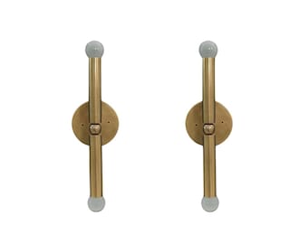 Pair 1950&#39;s Mid Century Cylindrical Raw Brass Italian Wall Light Sconce Fixture