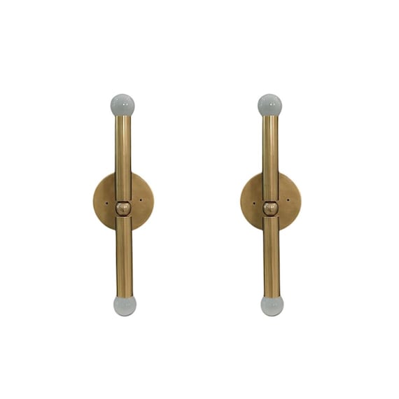 Pair 1950's Mid Century Cylindrical Raw Brass Italian Wall Light Sconce Fixture