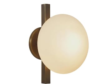 Handmade Brass Wall Sconce: Opaline Globe, Mid-Century Modern