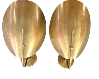 Mid Century Brass Wall Sconces, 1950s Italian Disk Light Pair