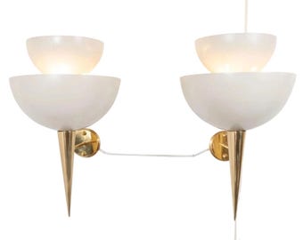 Handmade Elegant Pair of White Metal Cup Shade Stilnovo Style Wall Lamp Fixture Light