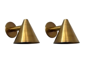 Luminaire 1950s Mid Century Cone Shape Light Antique Raw Brass Finish Italian Wall Sconce Light Hardwired Light Fixture