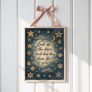 Impression fantaisiste de nuit étoilée – Citation inspirante « Regarde les étoiles »