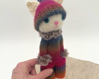 Knitted Cat Doll with kitty Blanket, Baby Shower Nursery Decor, soft doll, plush cat