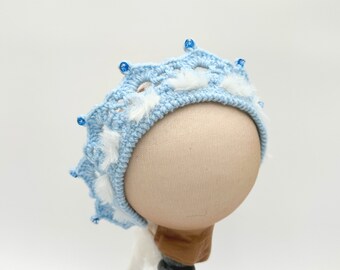 Crocheted Baby Crown: Blue Tiara with Sequins & Glass Beads