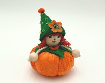 Pumpkin Fairy Doll, Velvet Pincushion, Fall Decor