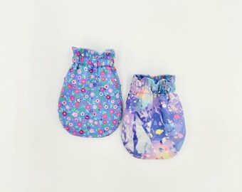Reversible Baby Mittens: Cotton, No-Scratch, Floral & Splatter Print