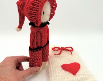 Knitted Little Red Riding Hood Doll with Sleeping Bag, Valentine gift, toddler toy