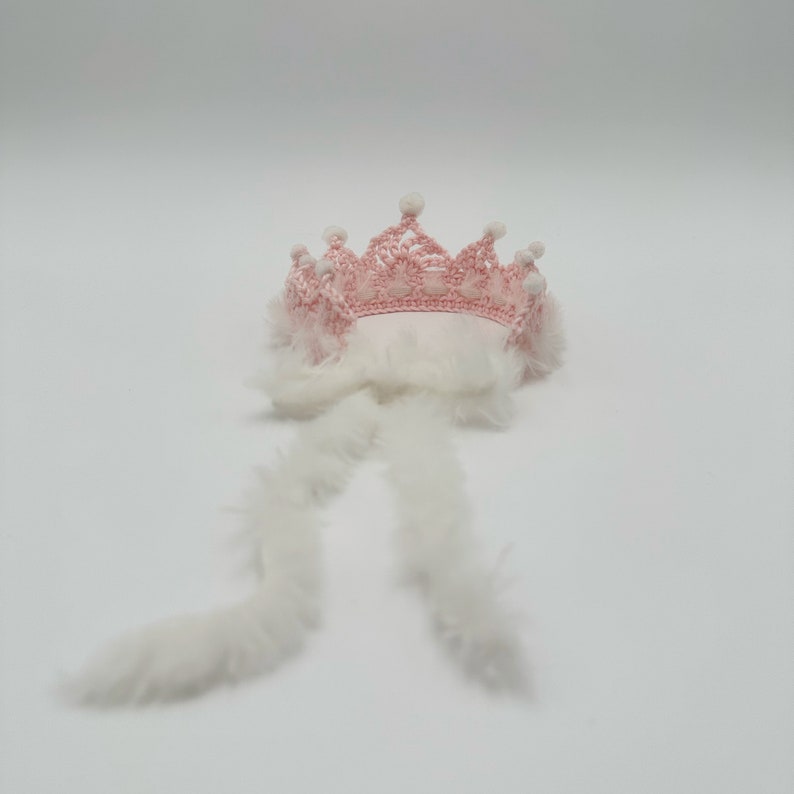 Crocheted pink crown headband, tiara, newborn to 6 month old, pink white image 7