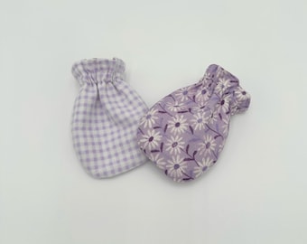 Lavender Baby Mittens: Reversible Cotton Flannel, Newborn to 6 Months
