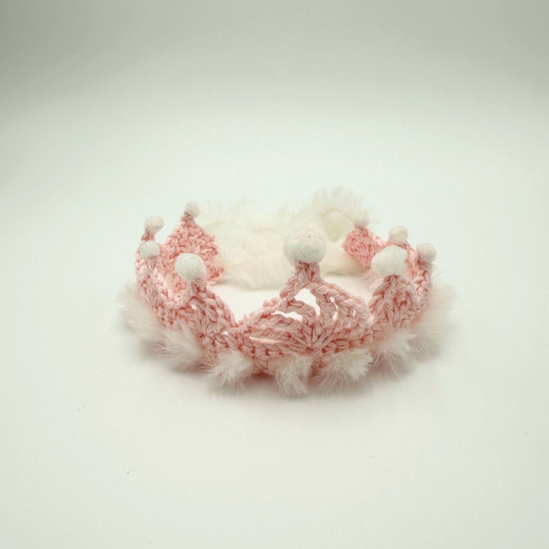 Crocheted pink crown headband, tiara, newborn to 6 month old, pink white image 10