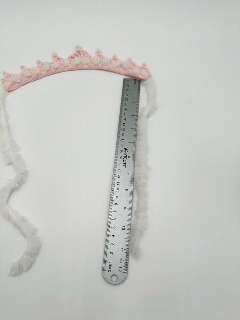 Crocheted pink crown headband, tiara, newborn to 6 month old, pink white image 6