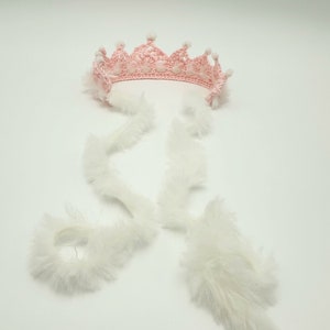 Crocheted pink crown headband, tiara, newborn to 6 month old, pink white image 4