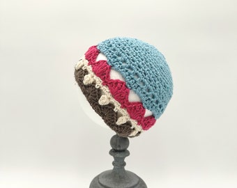 Toadstool crocheted baby beanie, 3-9 month old, cotton baby hat, summer beanie, mushrooms