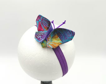 Purple batik fabric origami butterfly hairband, newborn to adult hairband, purple blue