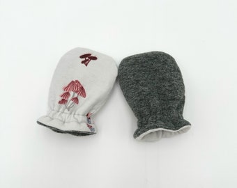 Reversible Baby Mittens: Soft Cotton Flannel, Mushroom Design (Newborn to 6 Months)