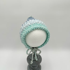Crocheted cotton baby bonnet, summer pixie bonnet, spring baby hat, OOAK baby gift, 3-9 month old, boy pixie, girl pixie