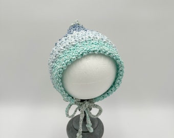 Crocheted cotton baby bonnet, summer pixie bonnet, spring baby hat, OOAK baby gift, 3-9 month old, boy pixie, girl pixie