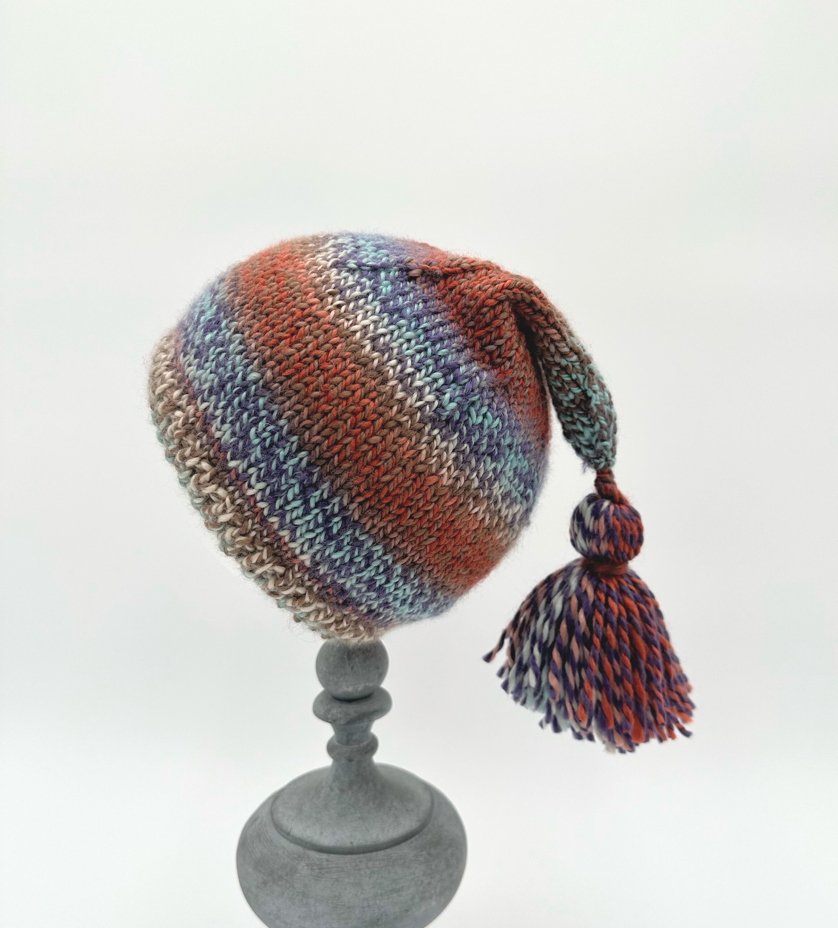 Knitted Hat for Baby 6 Months and Up, Variegated Tweed Yarn, Warm