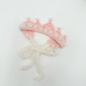 Crocheted pink crown headband, tiara, newborn to 6 month old, pink white image 3