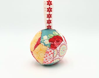 Floral Patchwork Baby Rattle Ball Toy: Sensory Gift