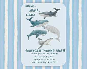 Whale Birthday Invitation Template: Under the Sea Party (Digital Download)