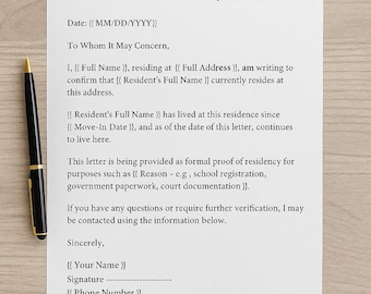 Proof of Residency Letter Template - Editable Canva Address Verification Form