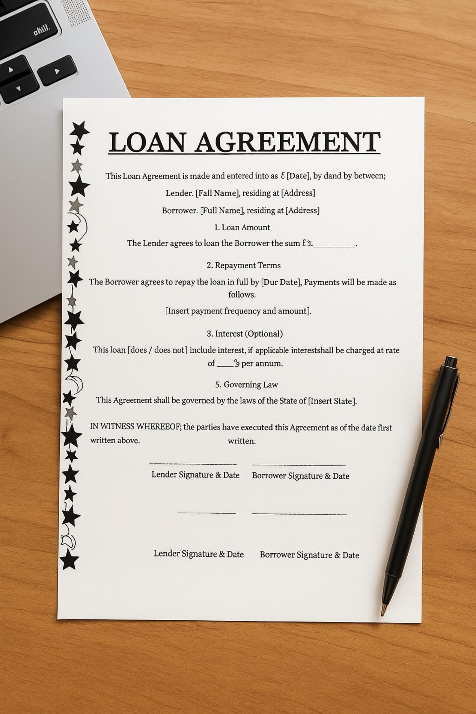 Editable Loan Agreement Template: Printable Personal Loan Contract ...