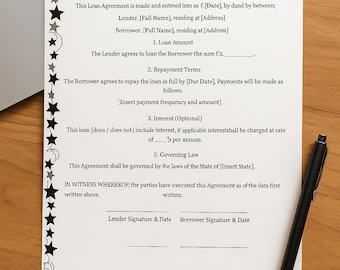 Editable Loan Agreement Template: Printable Personal Loan Contract (Canva & PDF)