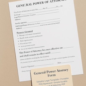 General Power of Attorney Form | Editable Legal Template | Printable POA Agreement | Simple Durable Power of Attorney PDF